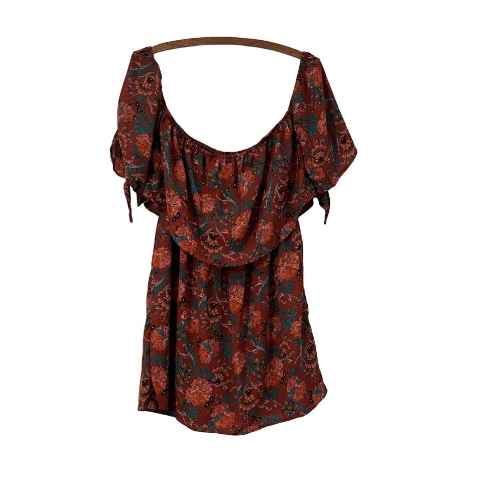 The Hanger Womens Rust Floral Off The Shoullder Layered Boho Dress Size Small